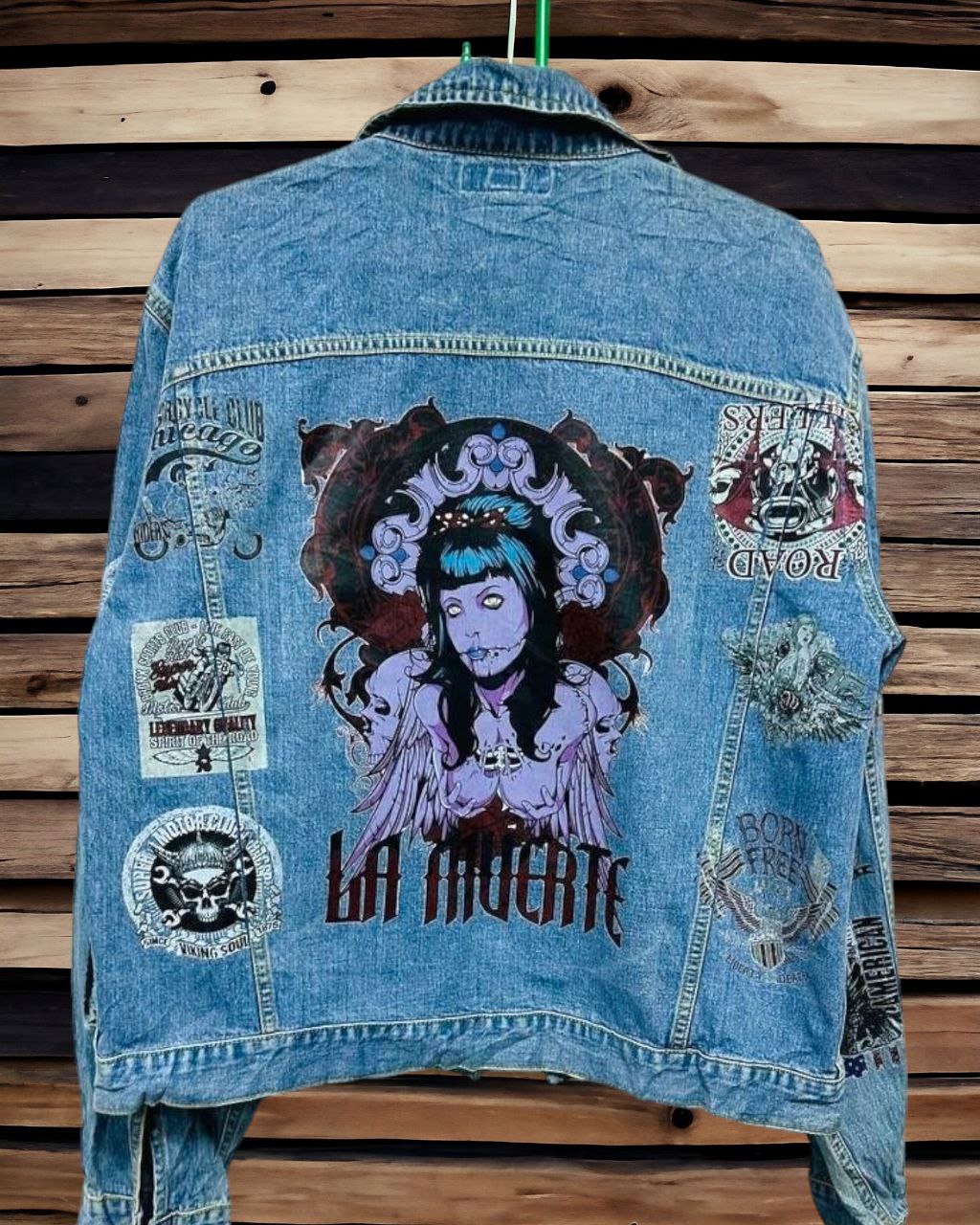 La Muerte Customised Vintage Denim Jacket For Men's Women's Kids