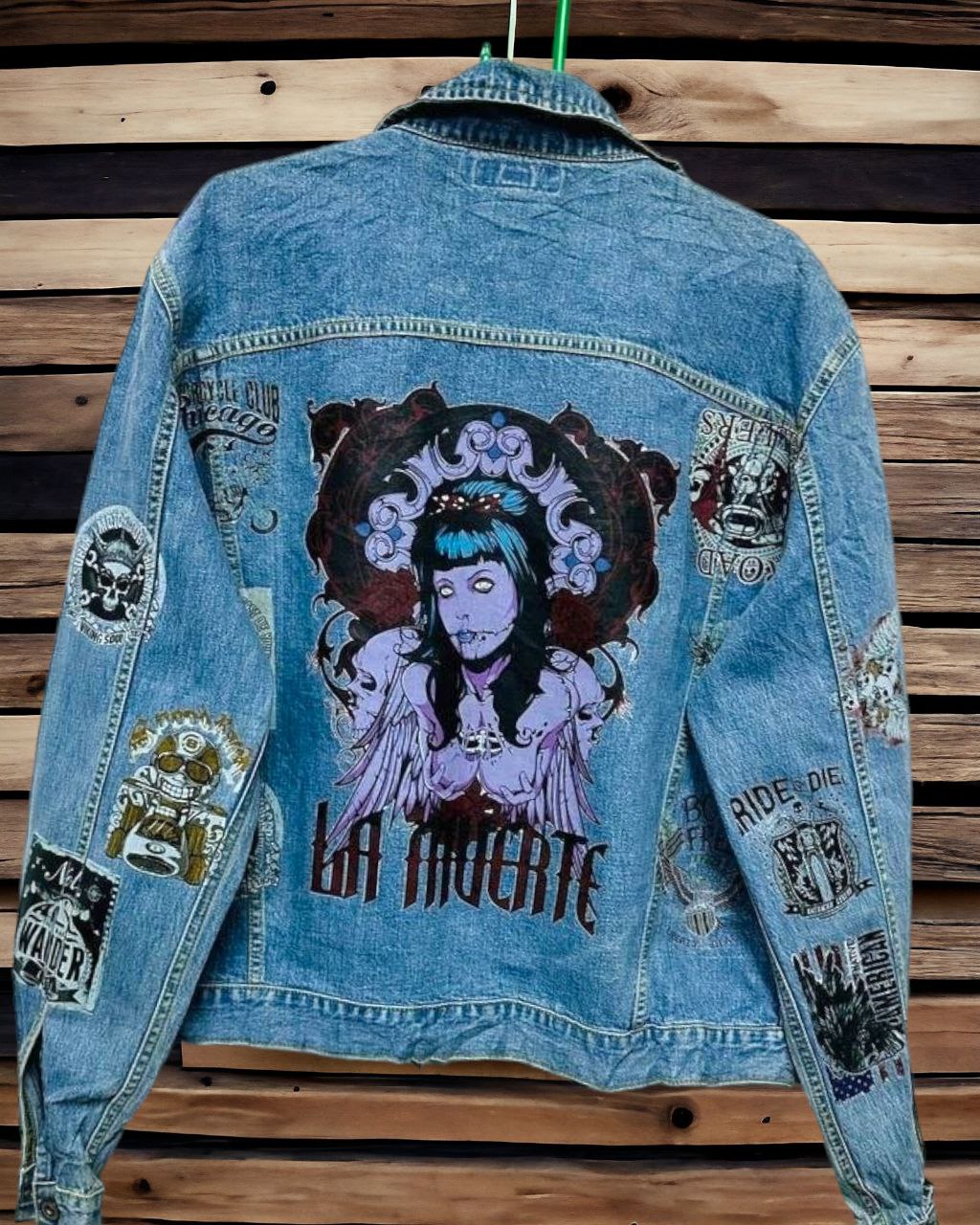 La Muerte Customised Vintage Denim Jacket For Men's Women's Kids