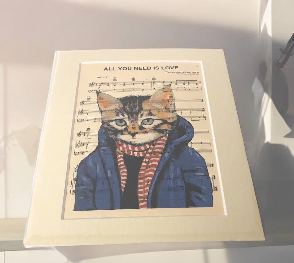 All You Need Is Love - Cat Print Poster - Unique Art Print Hard Board Poster
