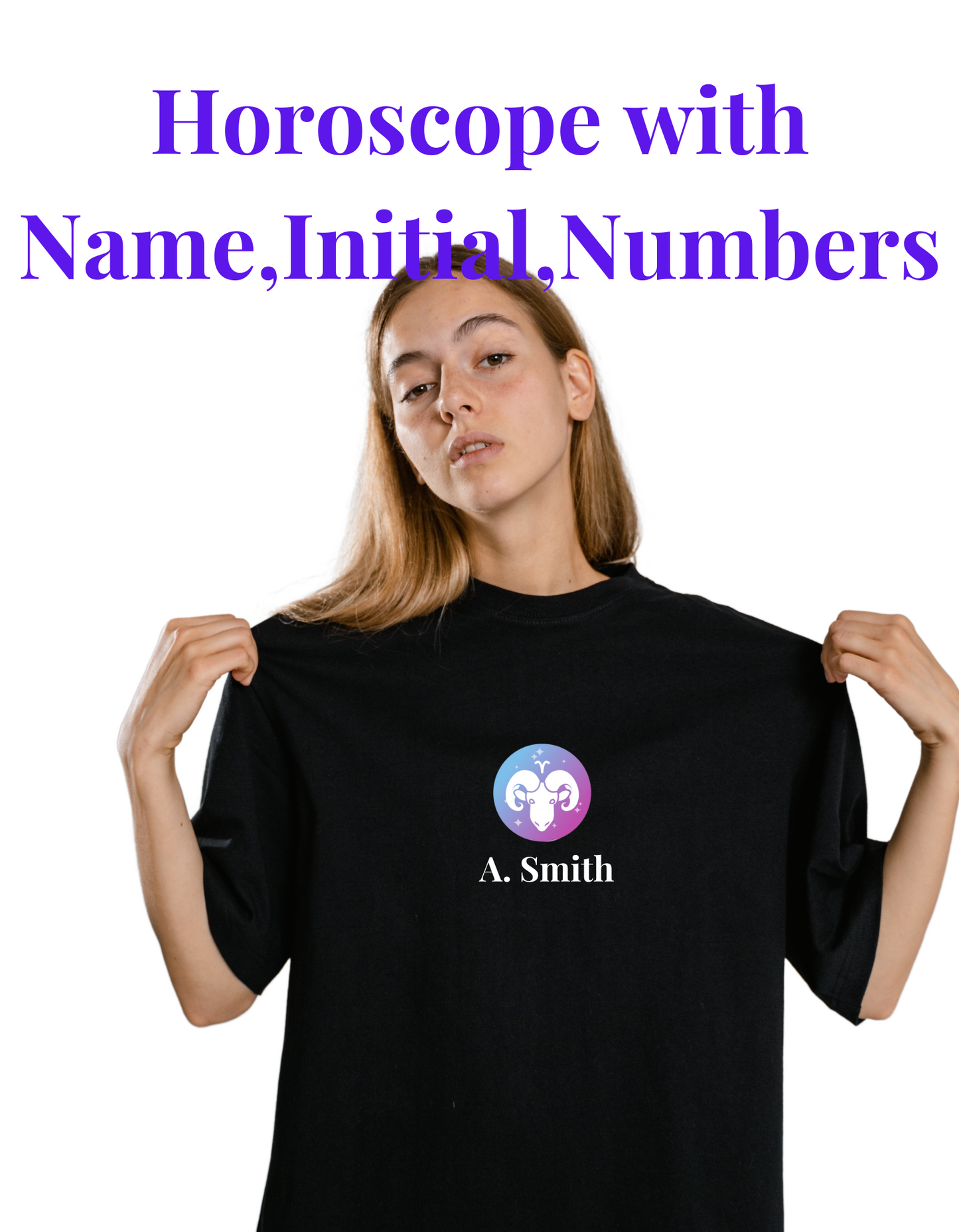 Your Zodiac Sign with Your Name, Initial, Lucky Number Tee | Custom Black T-Shirt