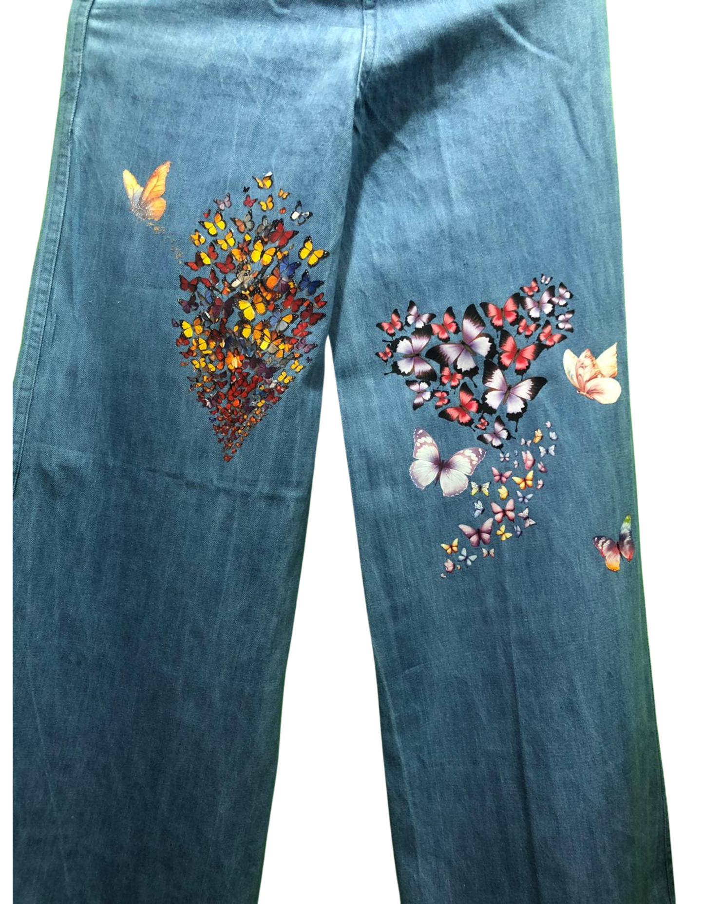 Customized Wide-Leg Denim Jeans with Butterfly Print – Trendy, Artistic, and Comfortable
