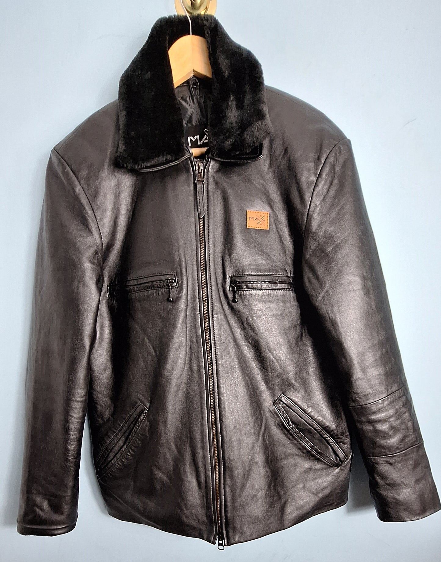 Genuine Leather Jacket with Faux Fur Collar - Classic & Warm Winter Wear