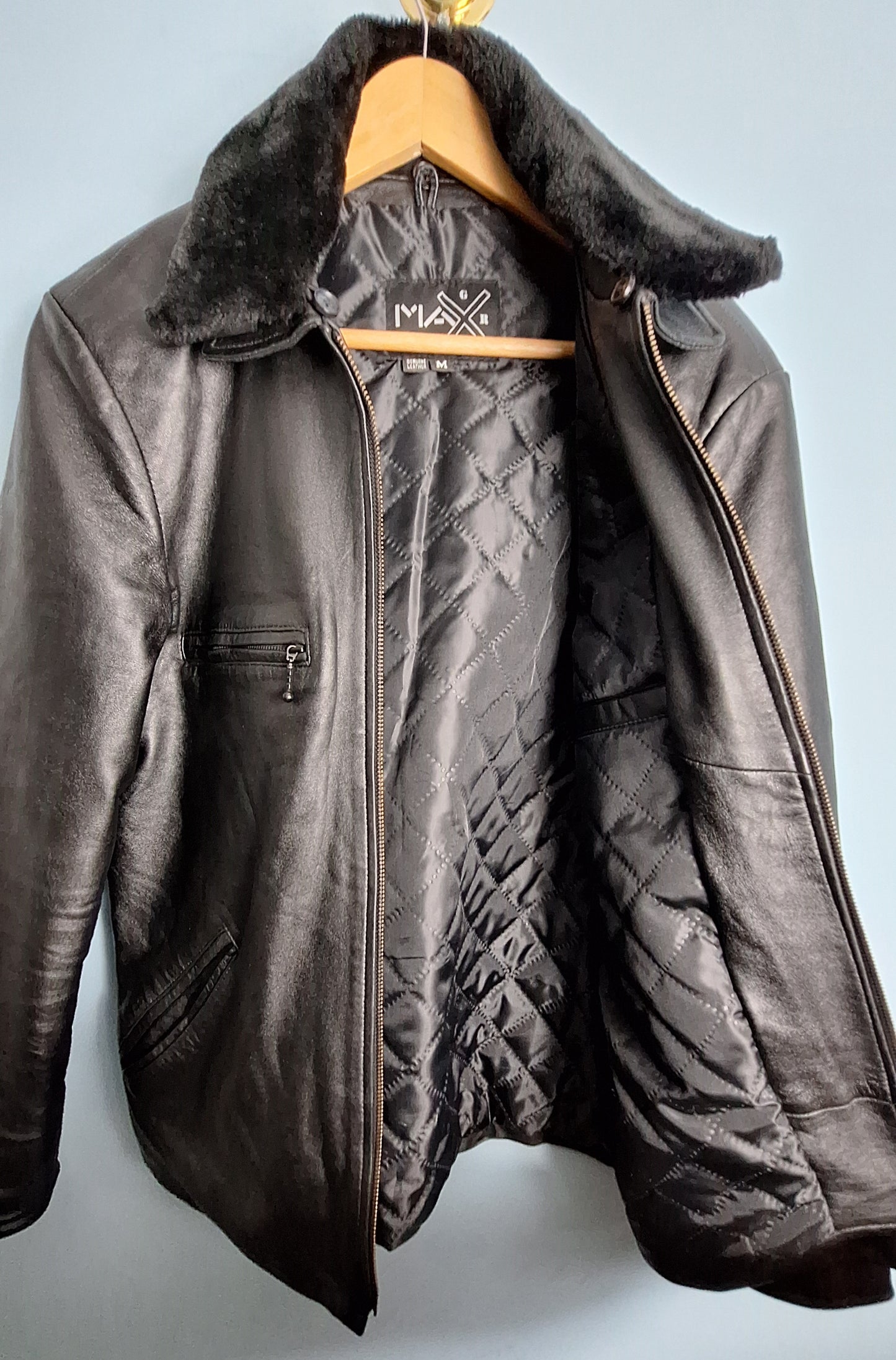Genuine Leather Jacket with Faux Fur Collar - Classic & Warm Winter Wear