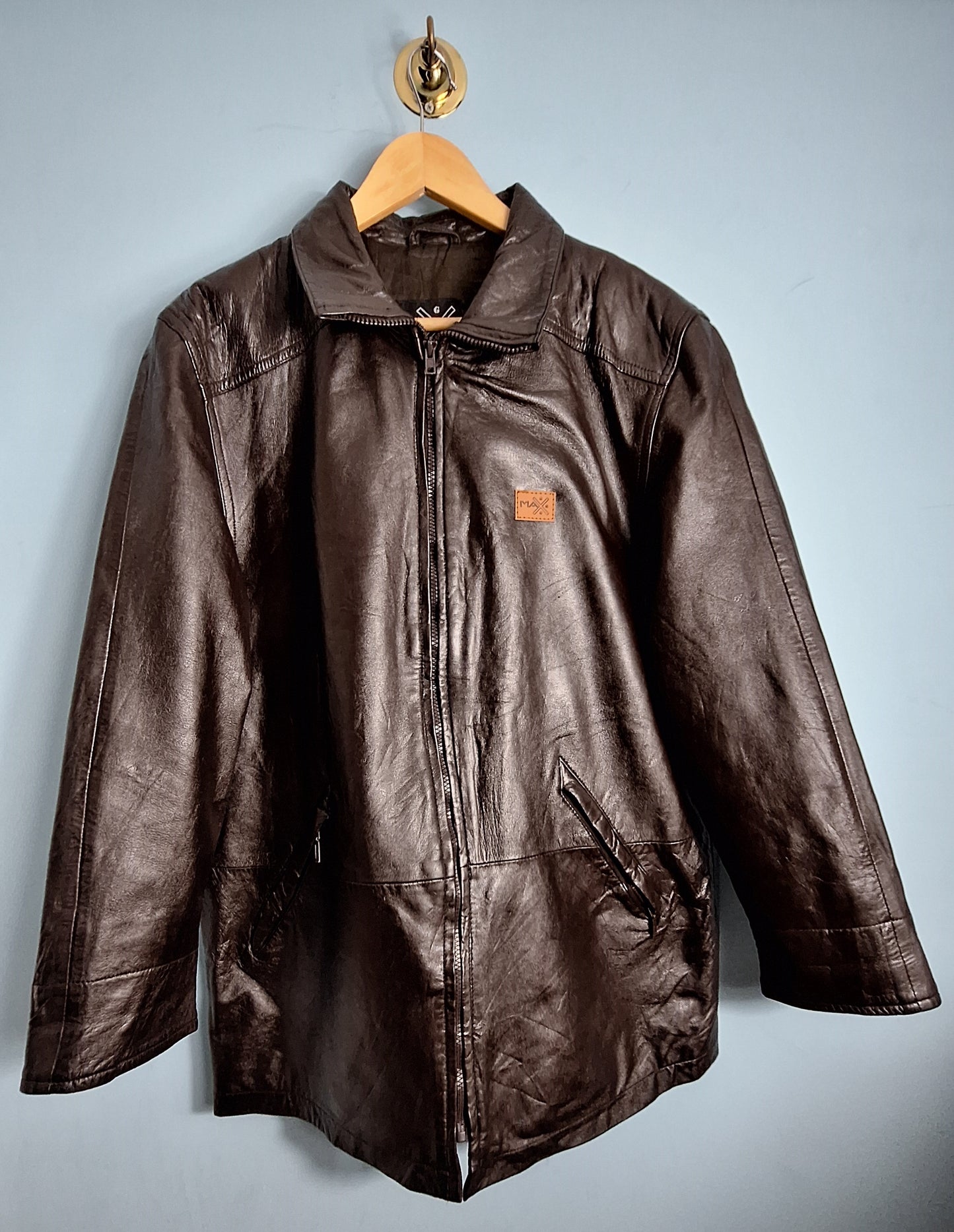MAXGRG Genuine Leather Jacket for Men – Classic Brown Coat with Front Zipper & Pockets