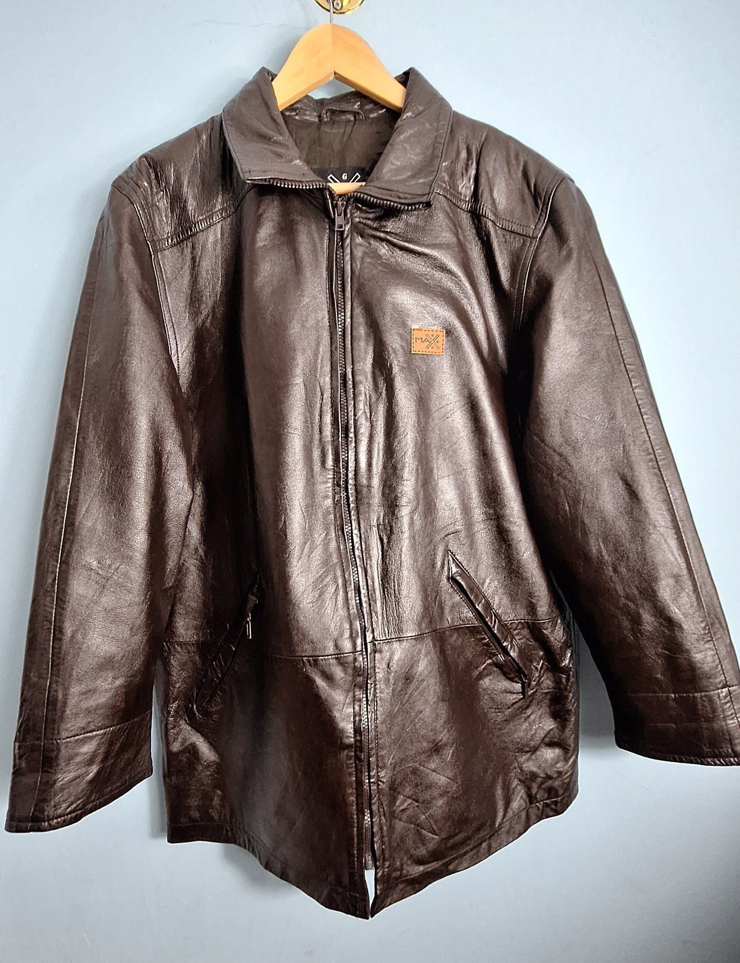 MAXGRG Genuine Leather Jacket for Men – Classic Brown Coat with Front Zipper & Pockets