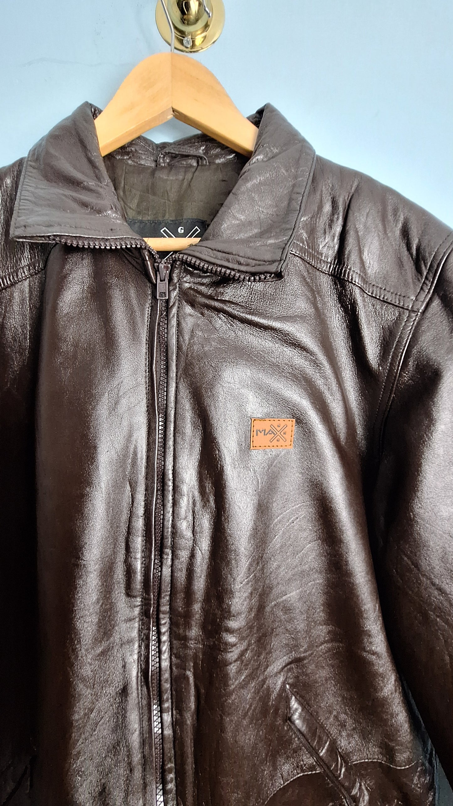 MAXGRG Genuine Leather Jacket for Men – Classic Brown Coat with Front Zipper & Pockets