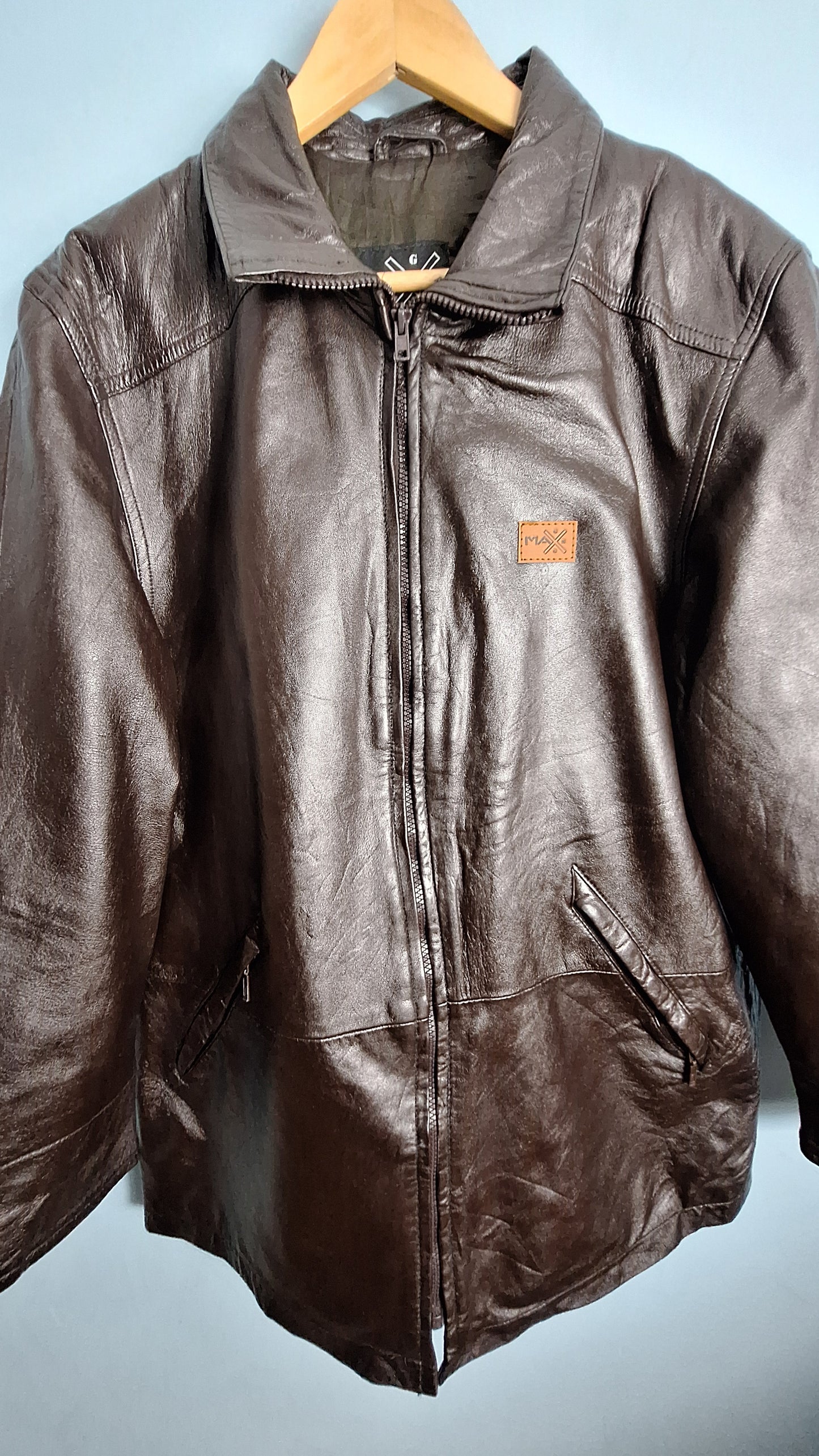 MAXGRG Genuine Leather Jacket for Men – Classic Brown Coat with Front Zipper & Pockets
