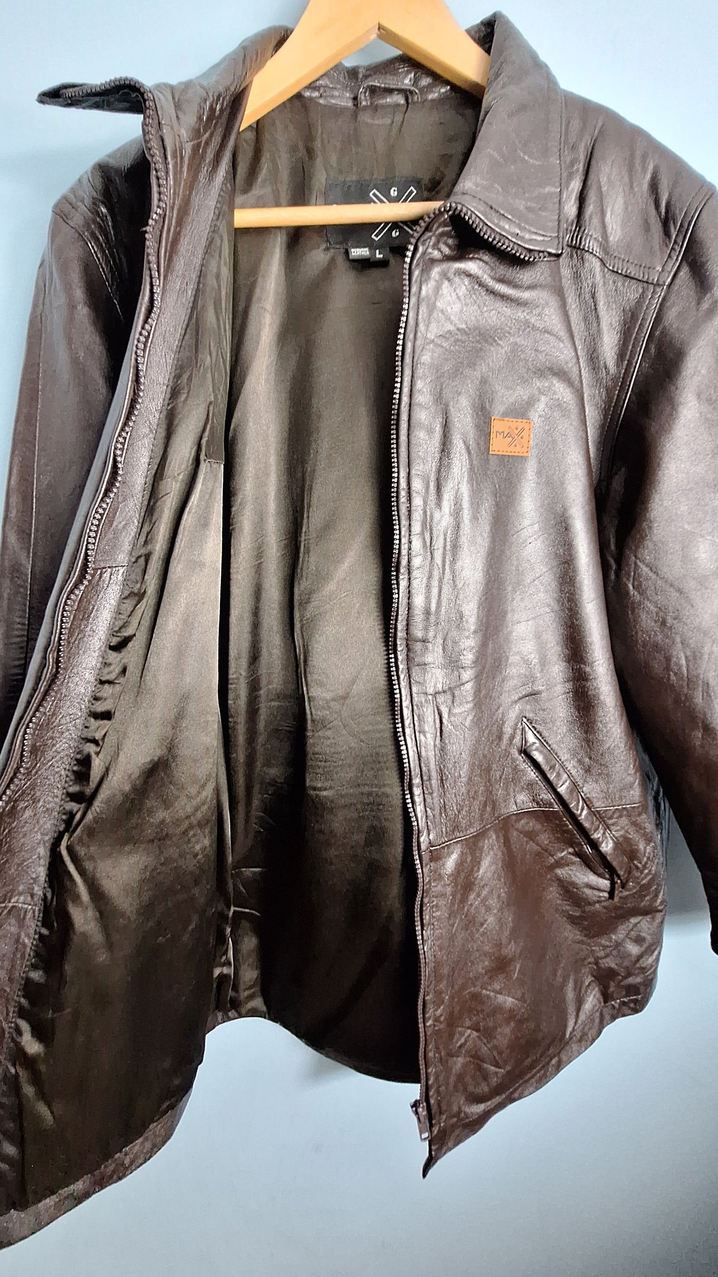 MAXGRG Genuine Leather Jacket for Men – Classic Brown Coat with Front Zipper & Pockets