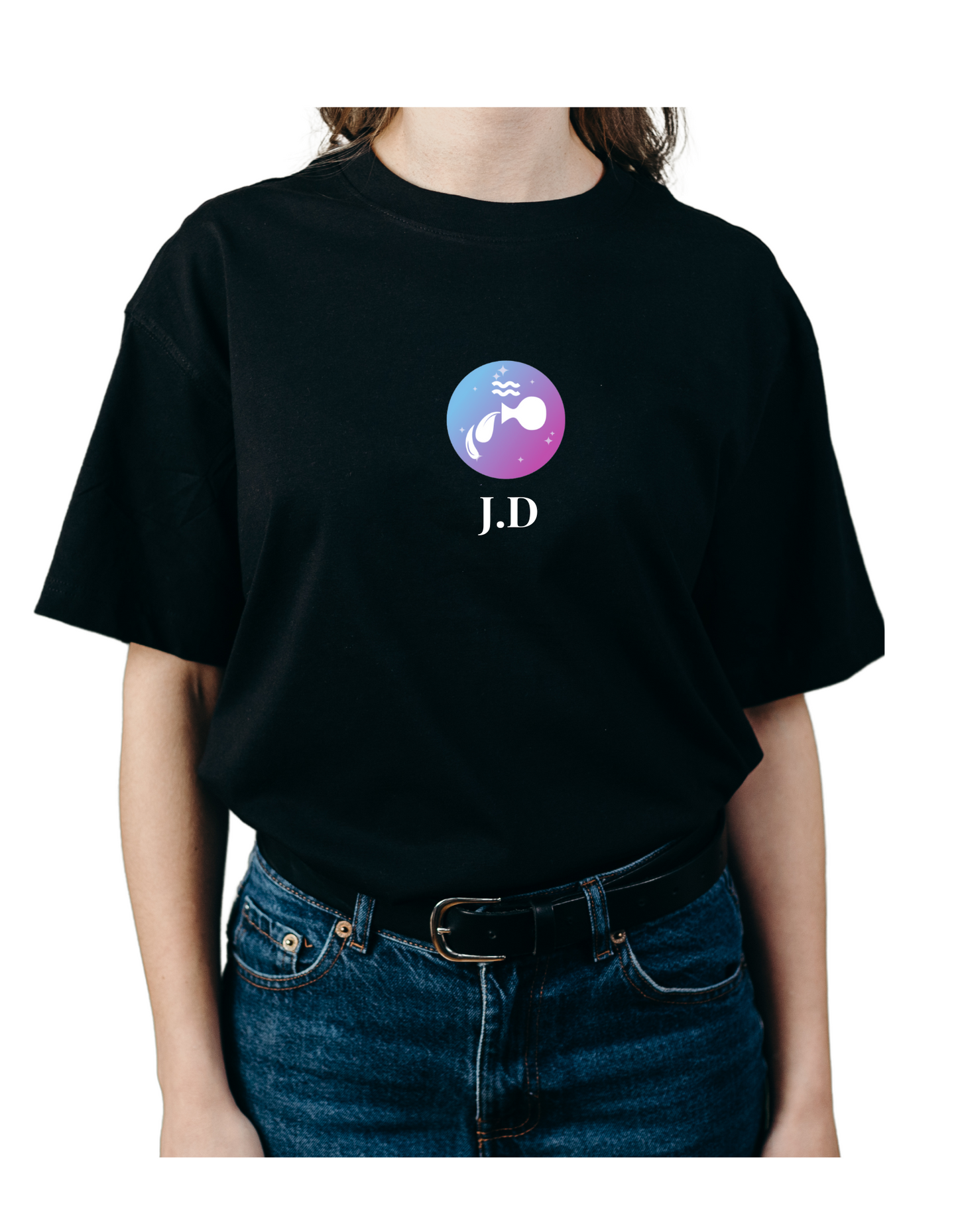 Your Zodiac Sign with Your Name, Initial, Lucky Number Tee | Custom Black T-Shirt