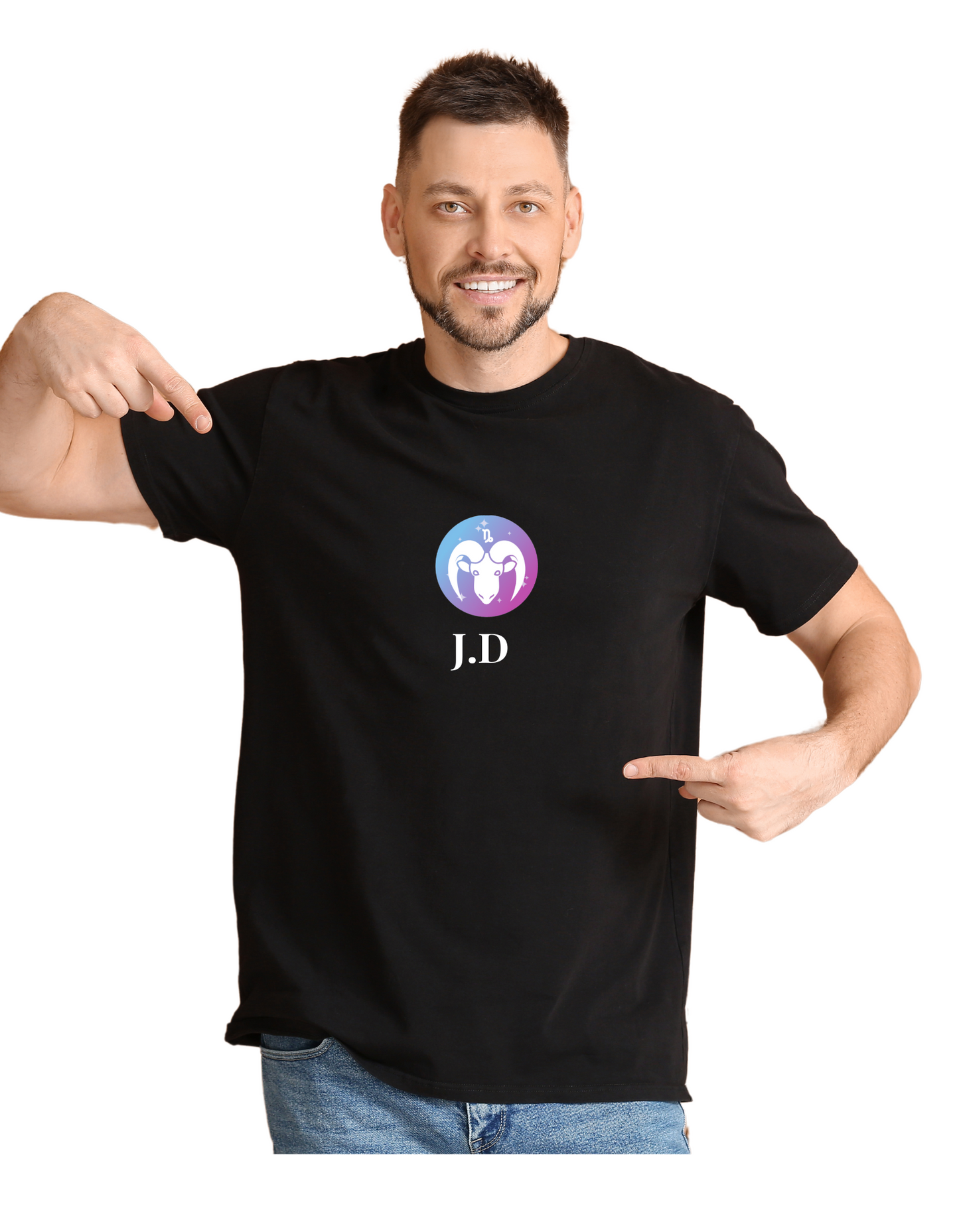 Your Zodiac Sign with Your Name, Initial, Lucky Number Tee | Custom Black T-Shirt