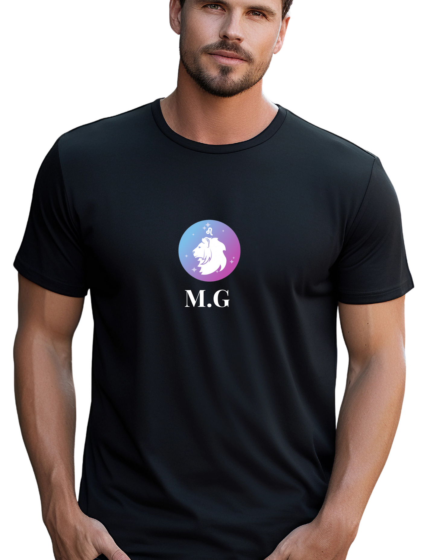 Your Zodiac Sign with Your Name, Initial, Lucky Number Tee | Custom Black T-Shirt