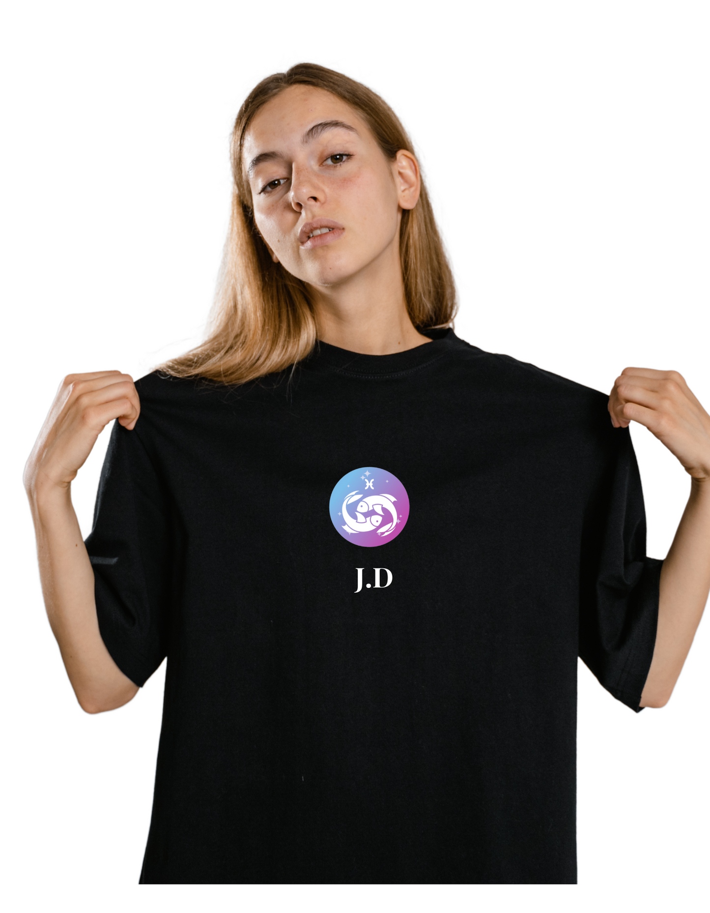 Your Zodiac Sign with Your Name, Initial, Lucky Number Tee | Custom Black T-Shirt