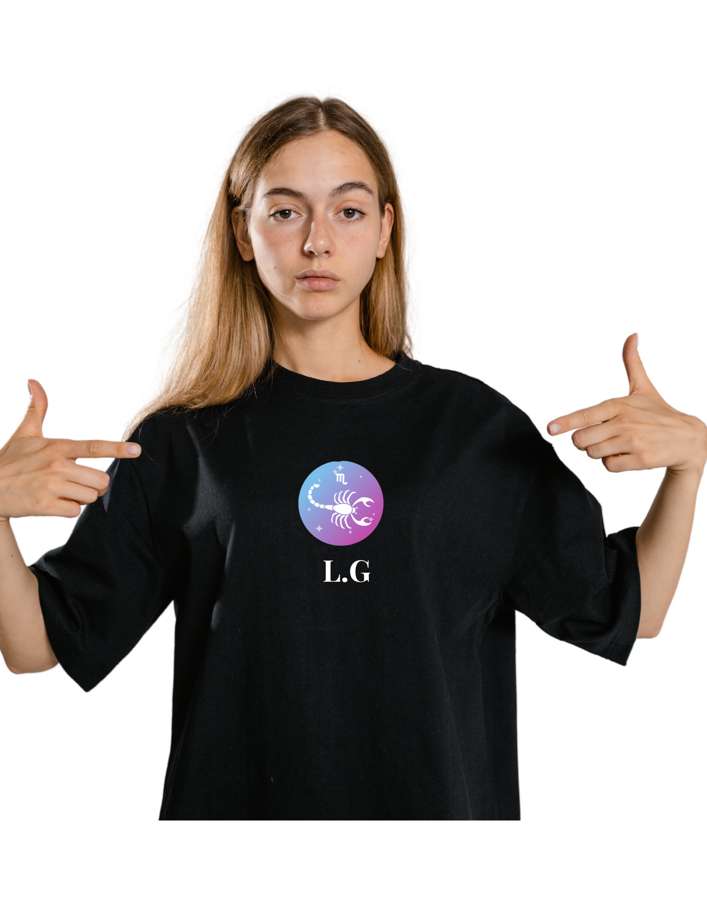 Your Zodiac Sign with Your Name, Initial, Lucky Number Tee | Custom Black T-Shirt