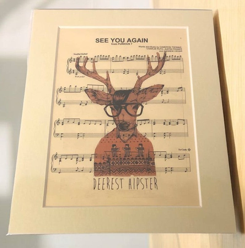 "See You Again" Hipster Deer Art Poster - Unique Art Print Hard Board Poster
