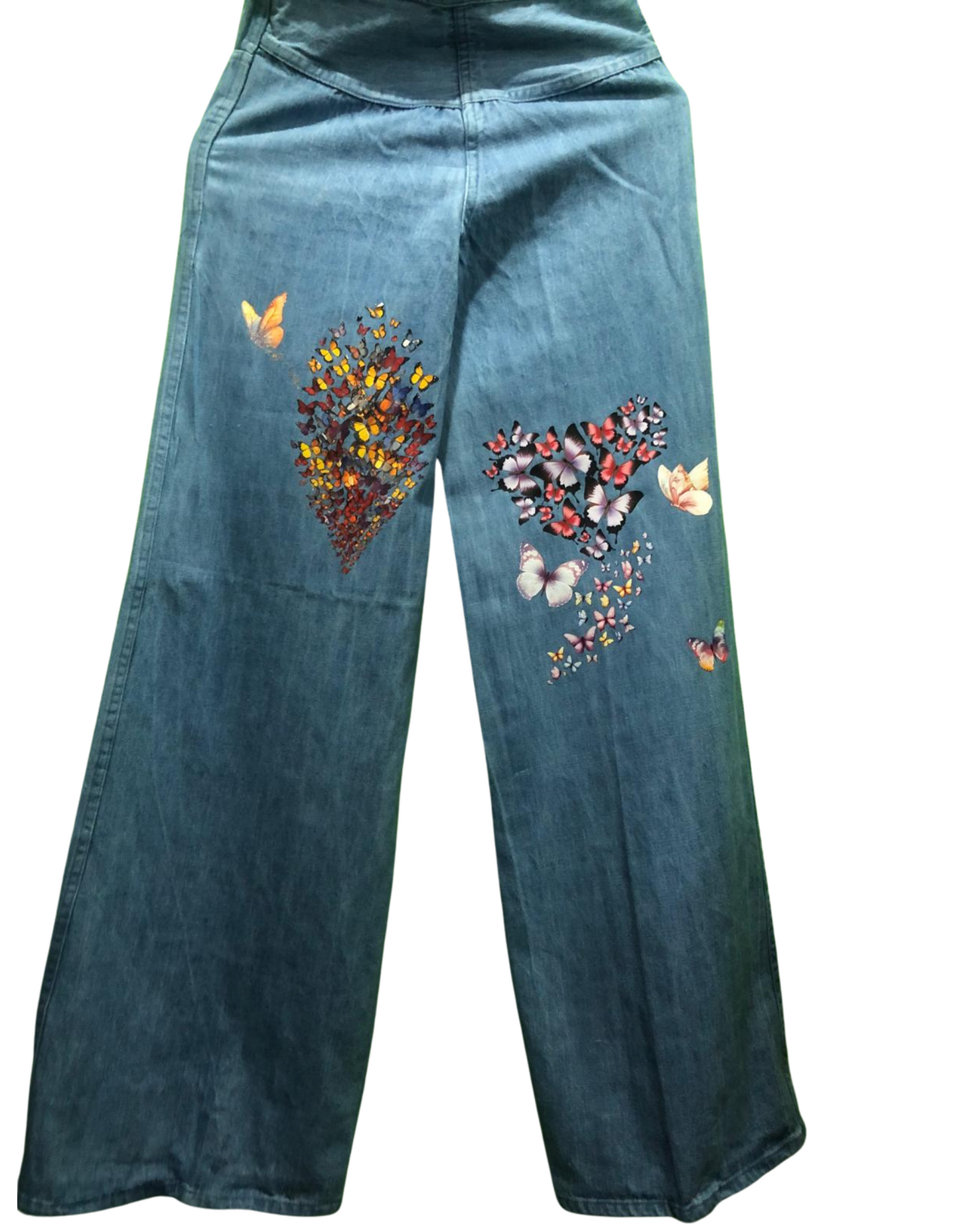 Customized Wide-Leg Denim Jeans with Butterfly Print – Trendy, Artistic, and Comfortable