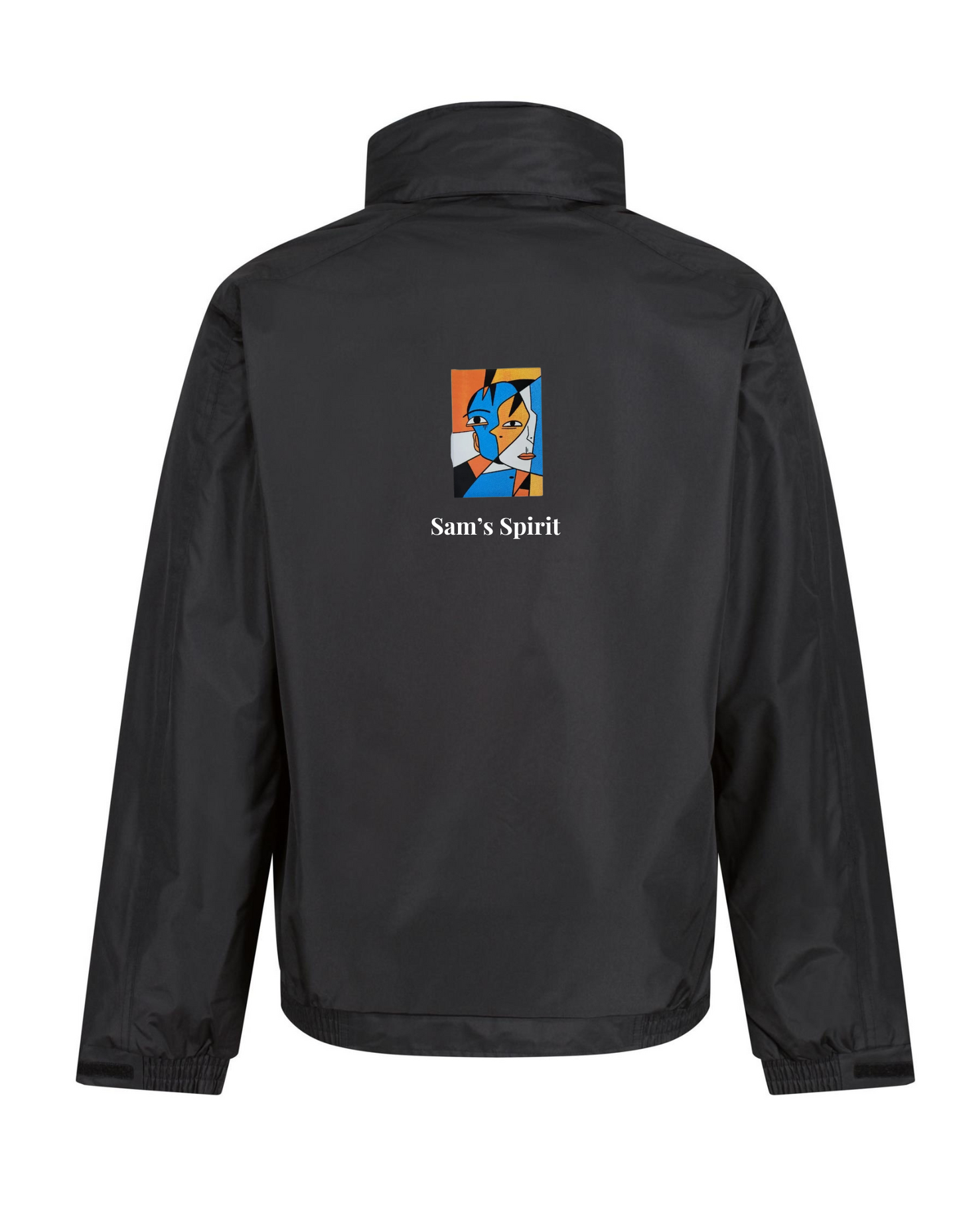 Custom fleece lined bomber jacket with 'Sam's Spirit' logo, eco-friendly winter outerwear for stylish fashion.