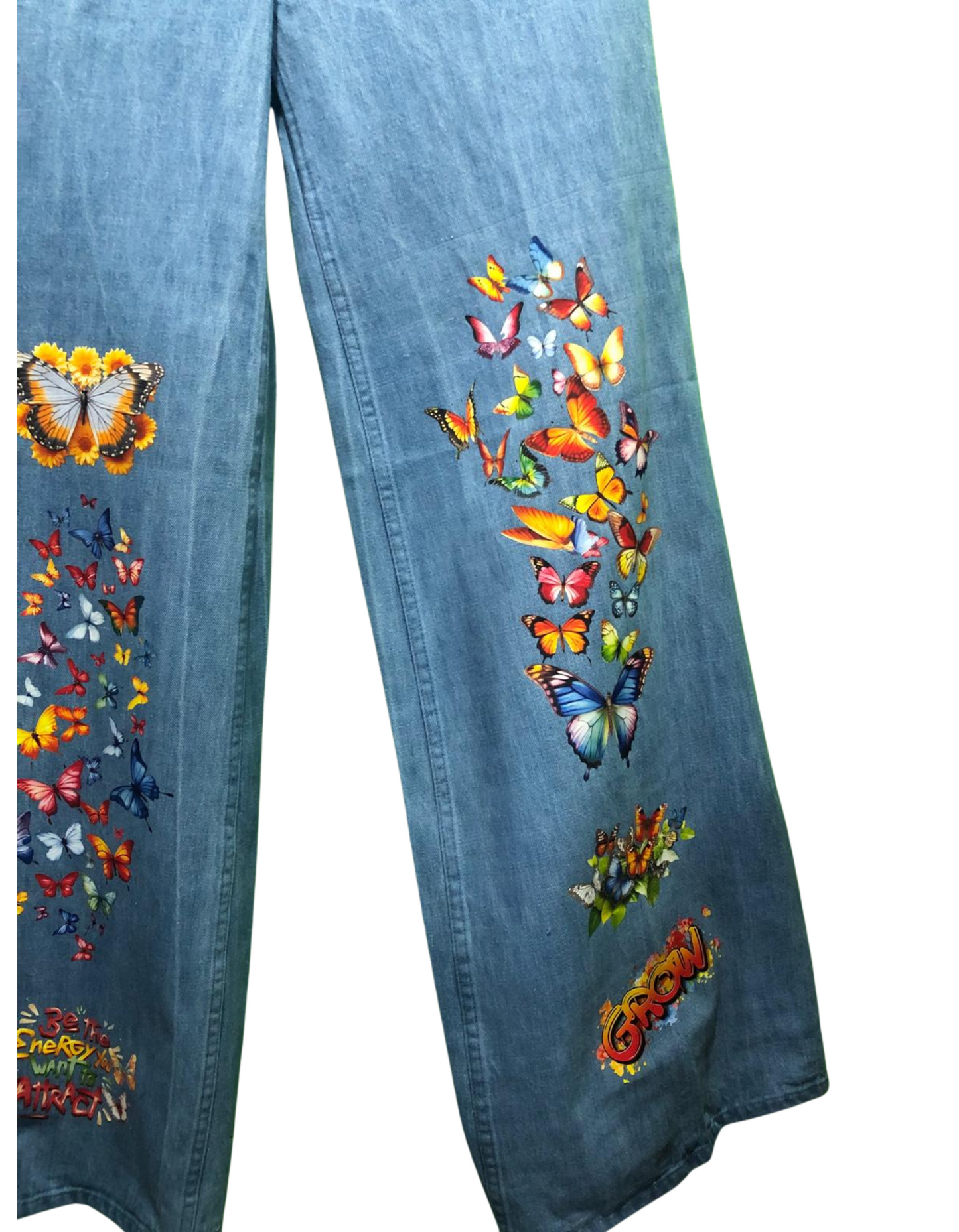 Customized Wide-Leg Denim Jeans with Butterfly Print – Trendy, Artistic, and Comfortable