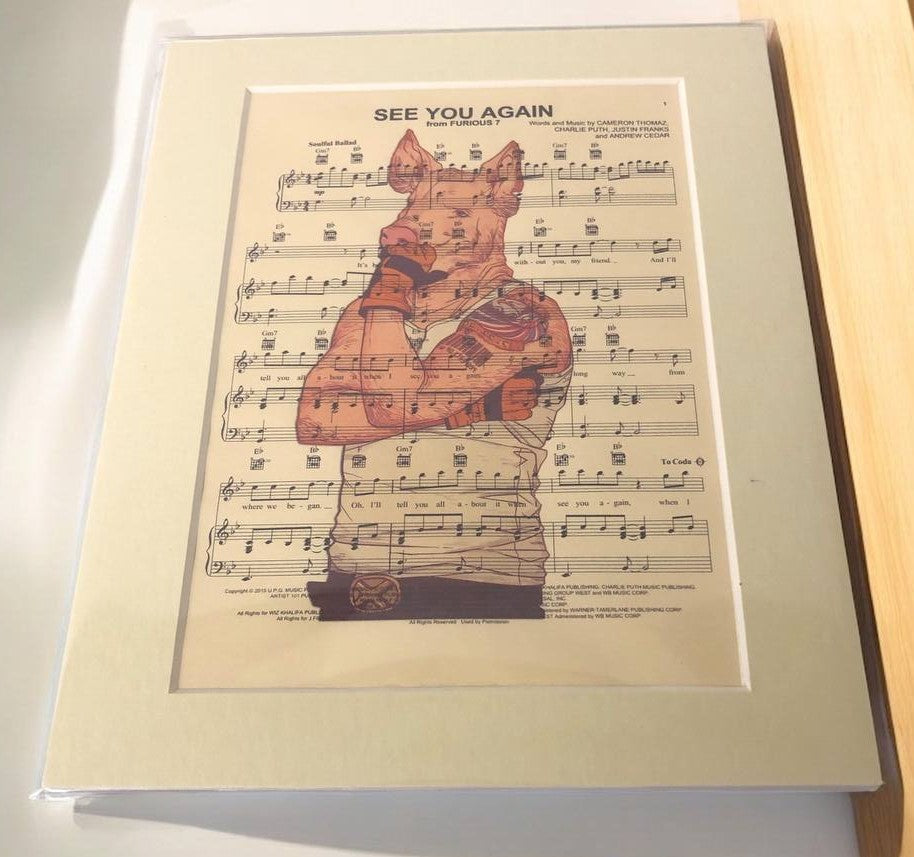 "See You Again" Tattooed Hipster Dog Poster - Unique Art Print Hard Board Poster