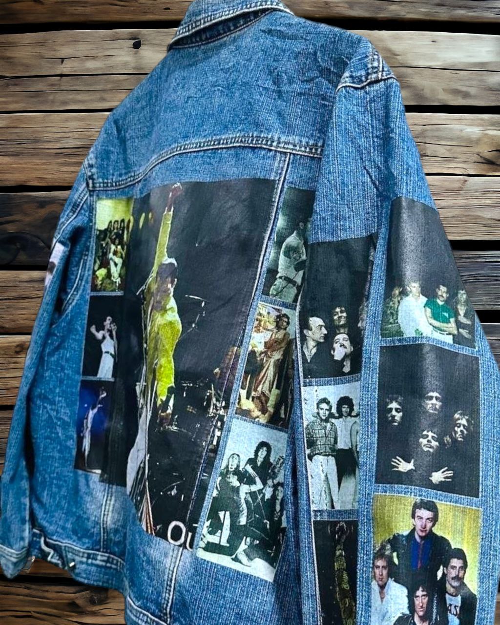 a picture of the queen band printed denim jacket