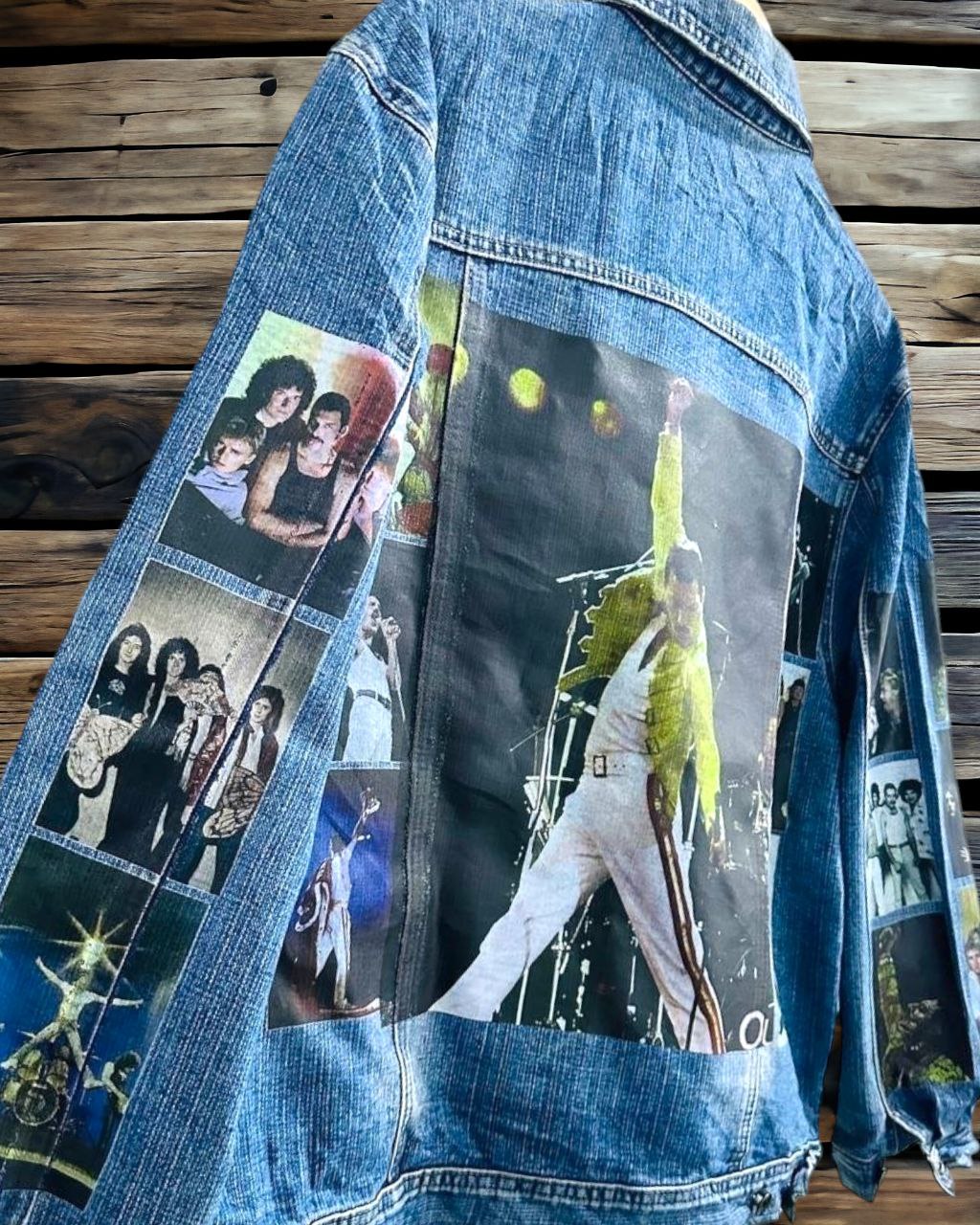 a picture of the queen band printed denim jacket