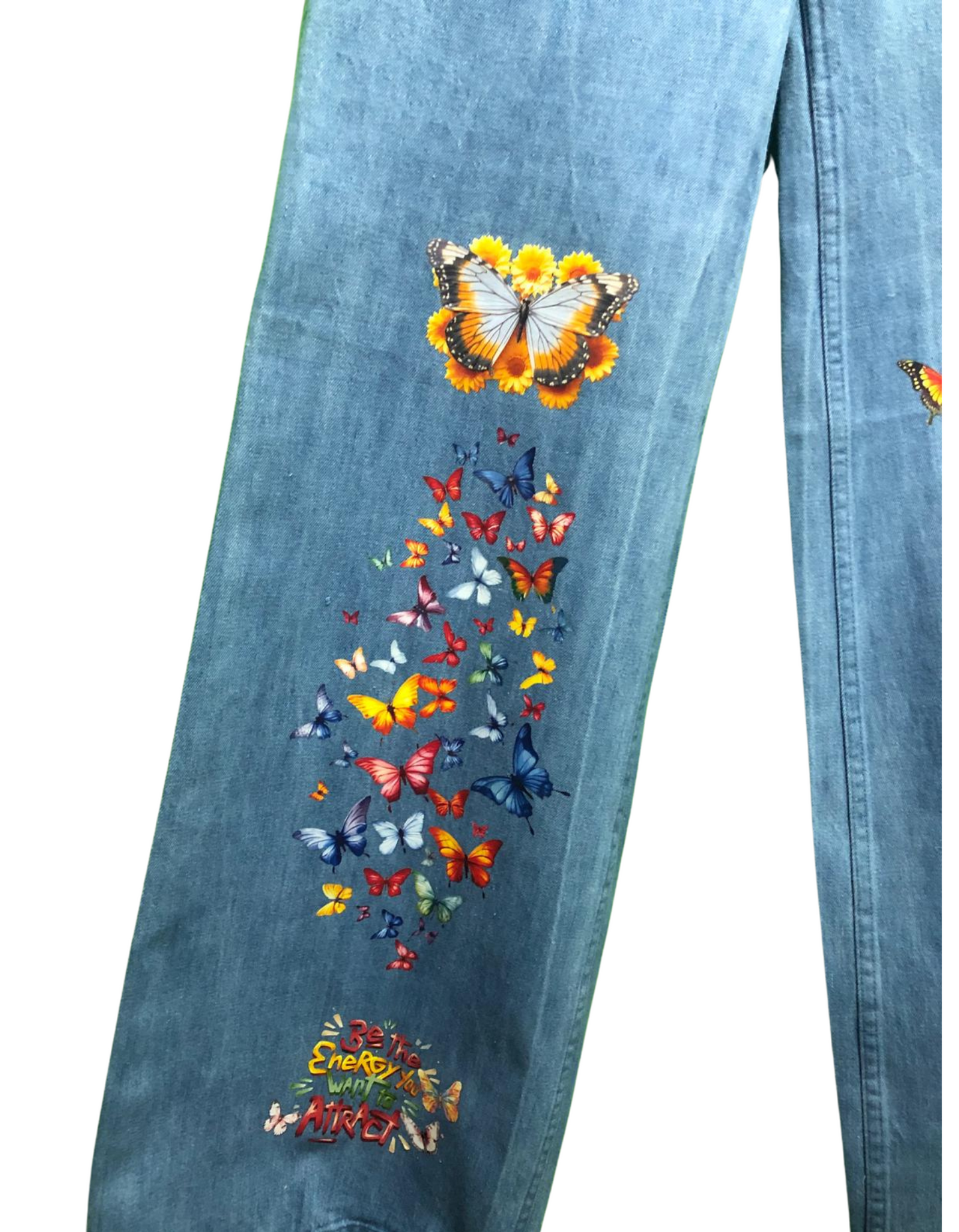 Customized Wide-Leg Denim Jeans with Butterfly Print – Trendy, Artistic, and Comfortable
