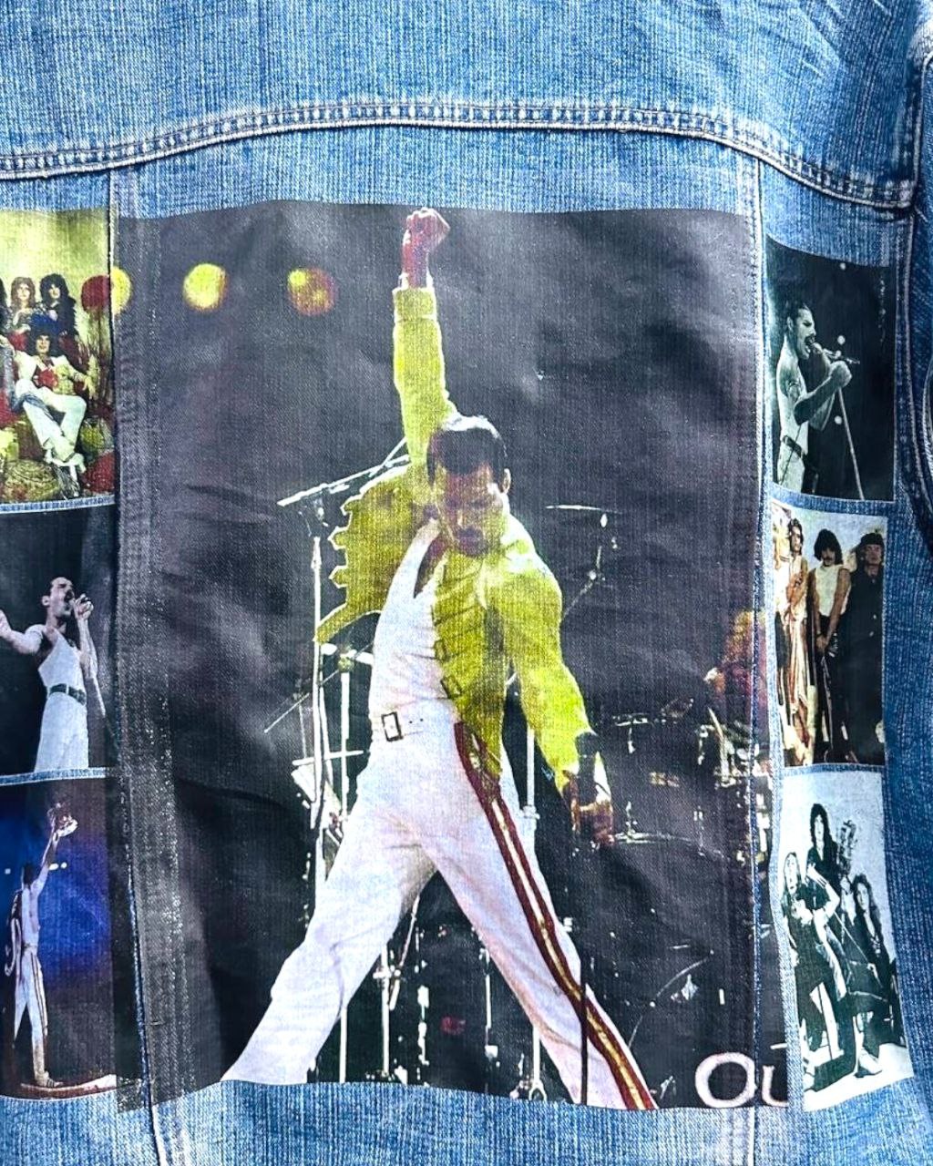 a picture of the queen band printed denim jacket