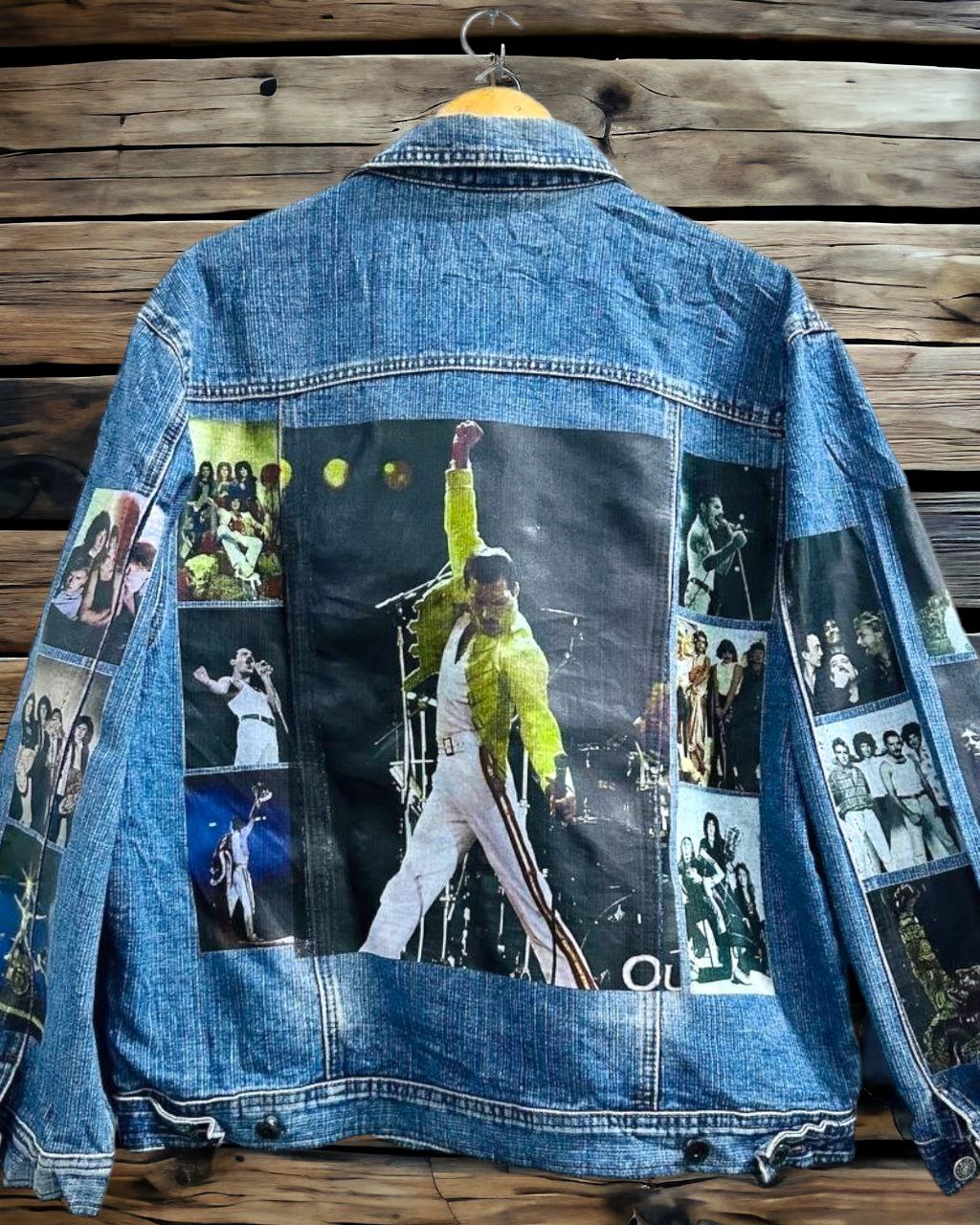 a picture of the queen band printed denim jacket