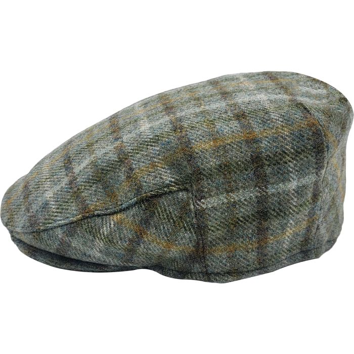 Classic Olive Green Checked Wool Flat Cap