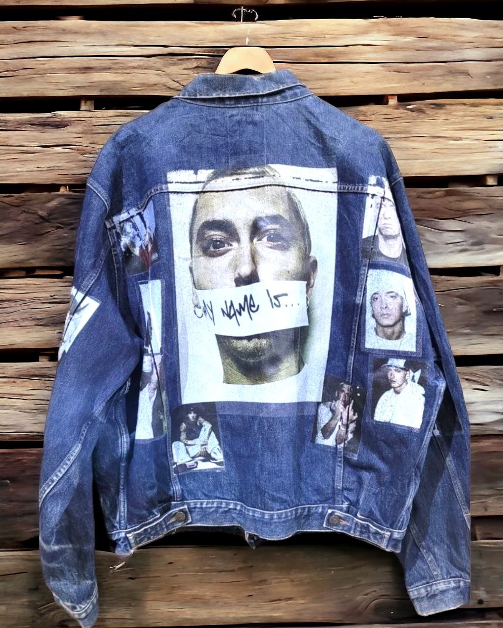a picture of eminem printed denim jackets