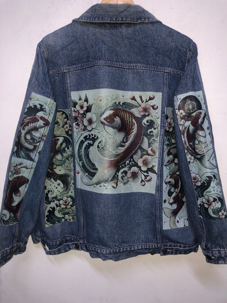 Japanese Koi Fish CUSTOMISED vintage 80's 90's trucker denim jeans jacket S-XXL