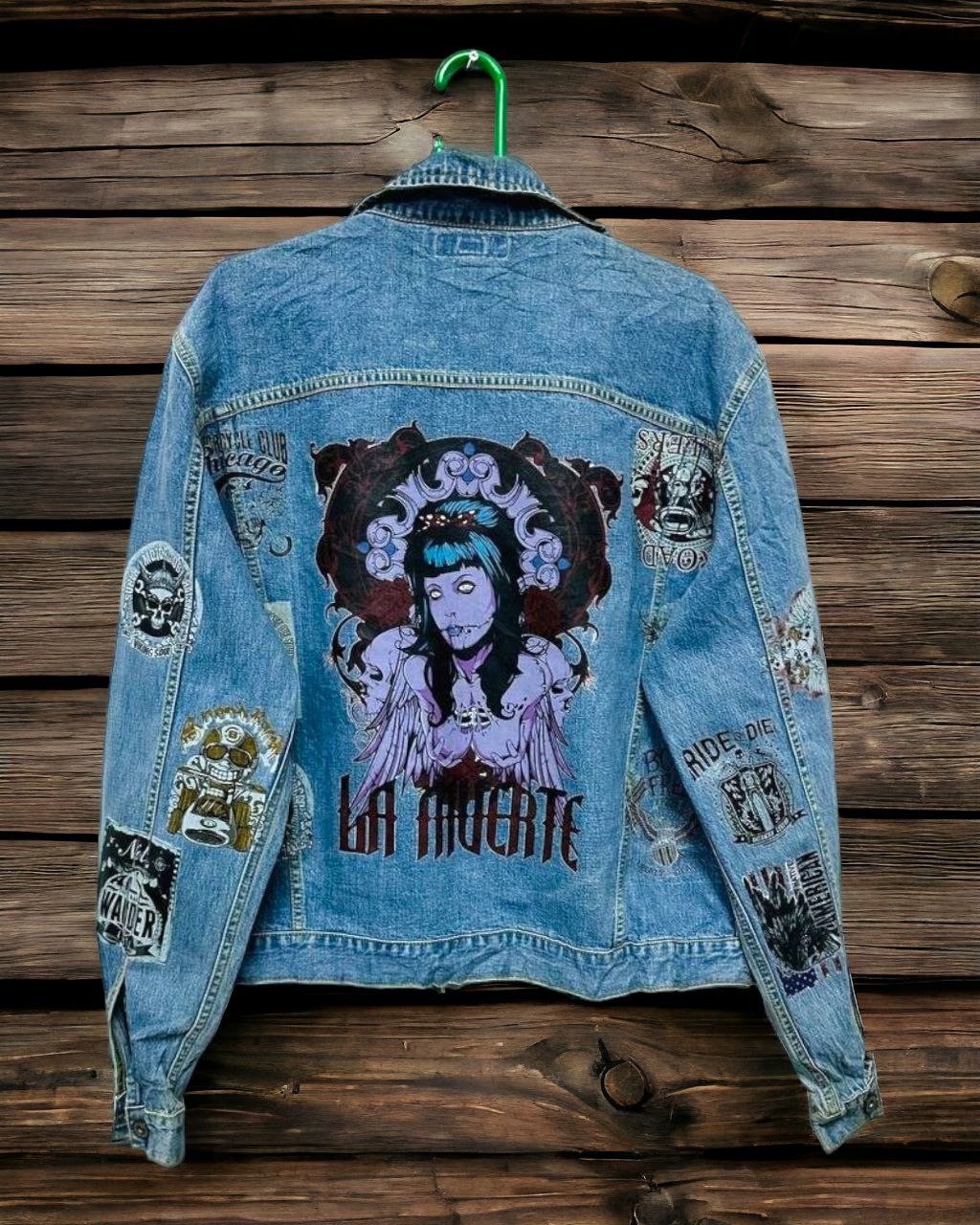 La Muerte Customised Vintage Denim Jacket For Men's Women's Kids