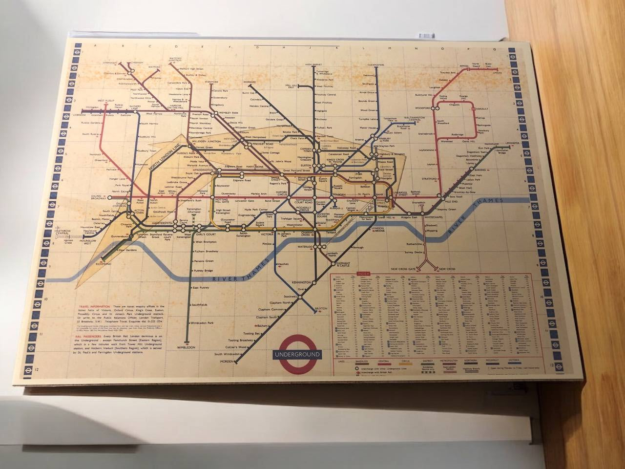 London Underground Map Poster - Historical Transit Art - A4 Size Hard Board Poster