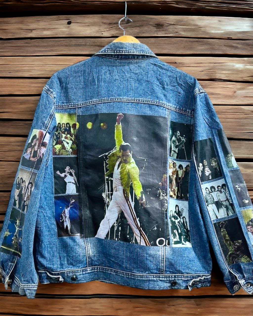 a picture of the queen band printed denim jacket