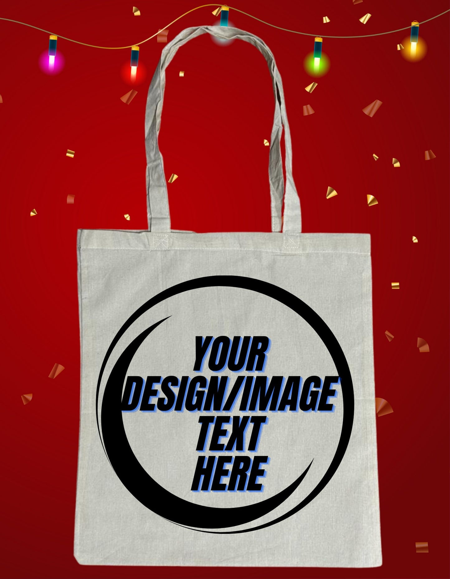 a white tote bag on a red background