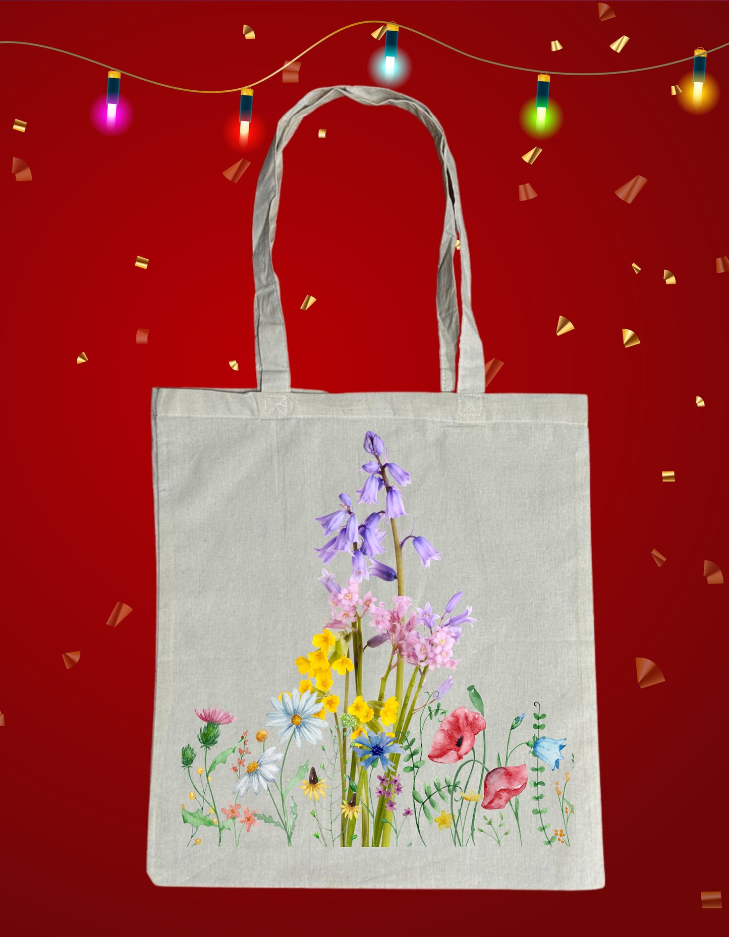 Customizable Christmas Canvas Tote Bag with Long Handles - Personalized Aesthetic Shopper Bag