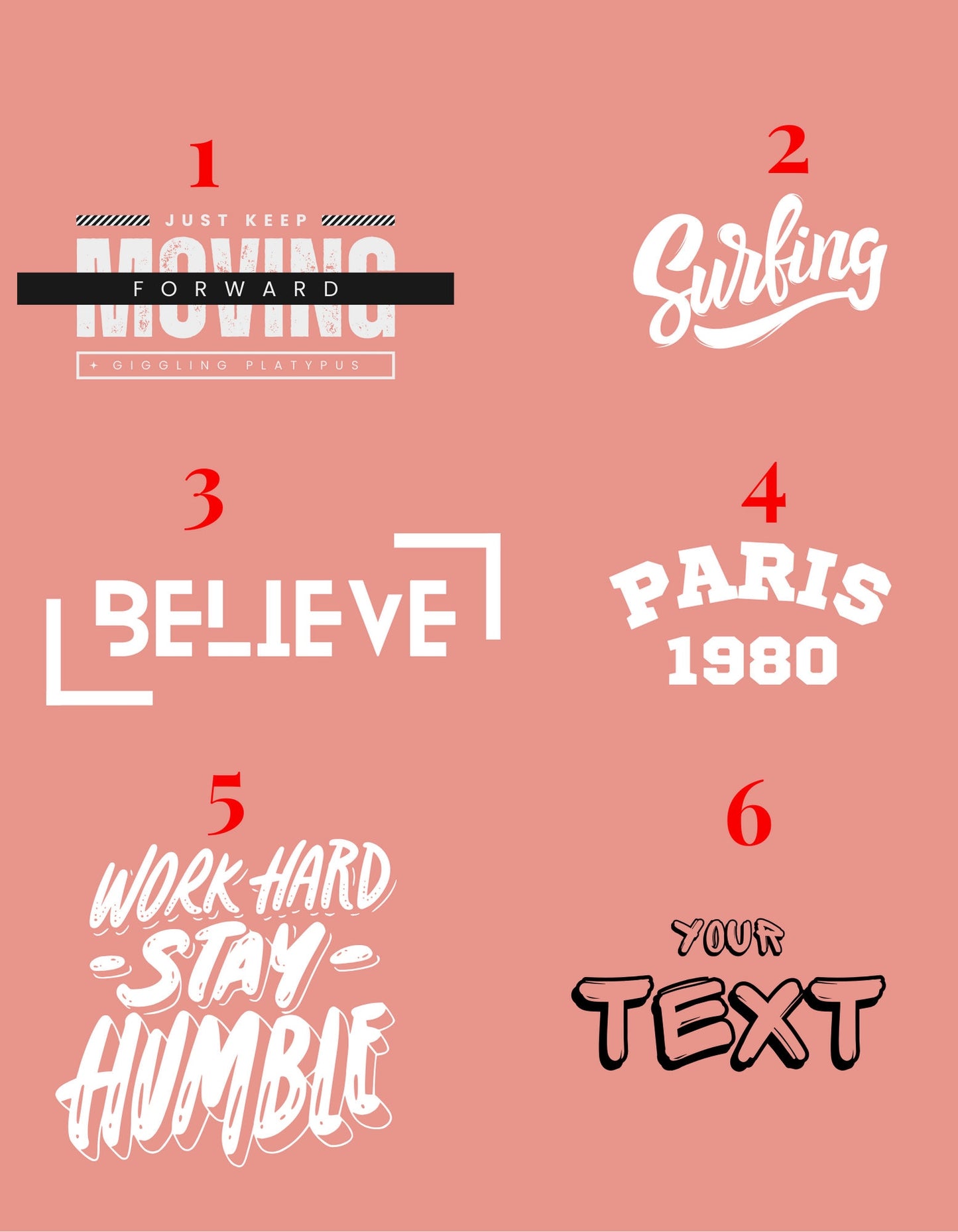 a set of four different type of lettering