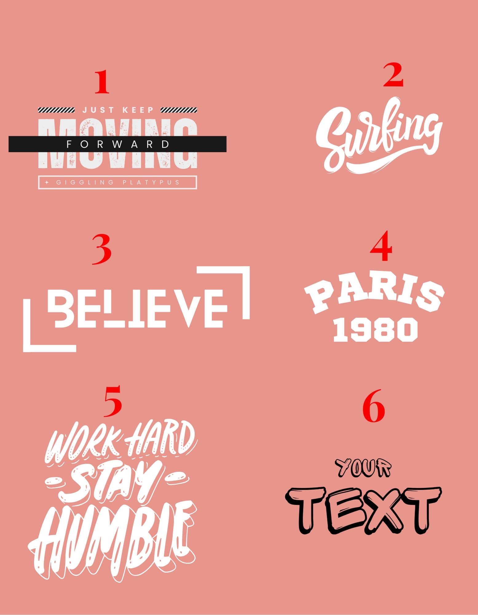 a set of four different type of lettering