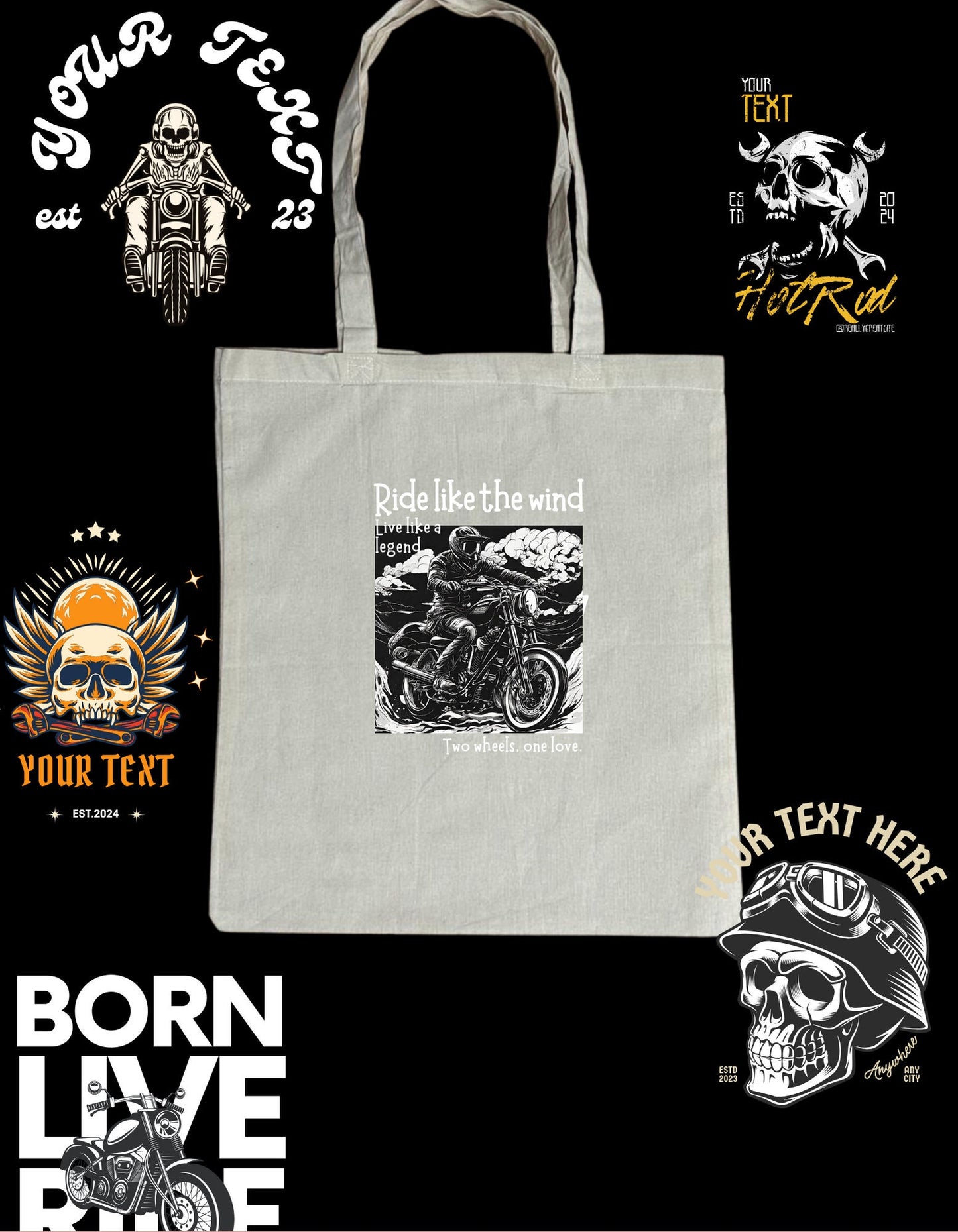 a tote bag with a skull on it