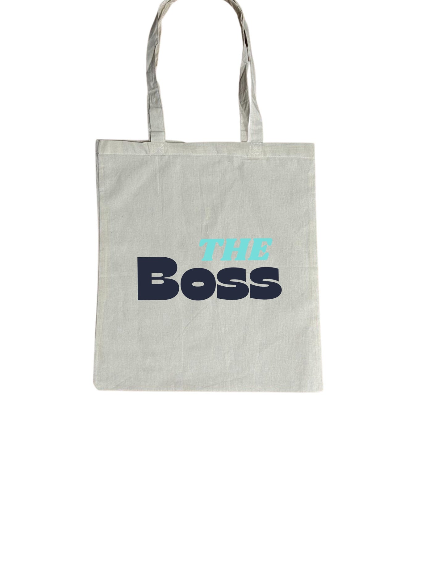 a white bag with the word boss printed on it