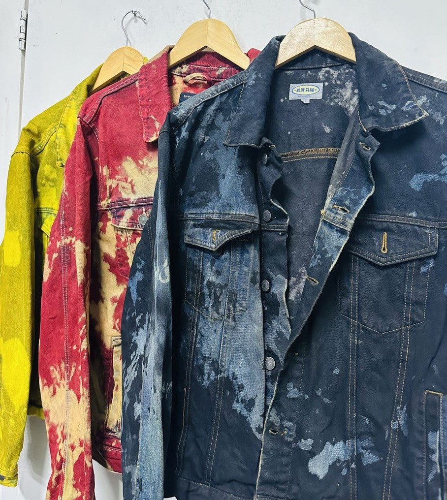 Vintage 80s and 90s Men's Trucker Bleached Denim Jackets - Black - Yellow-Red- Green Colour And Various Size