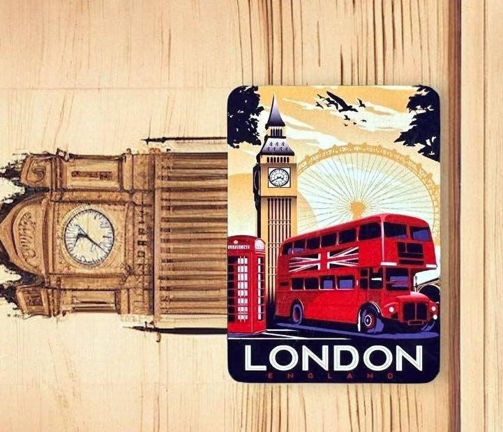 London-Themed Wooden Metal Magnet - Perfect Gift and Stylish Fridge Decor