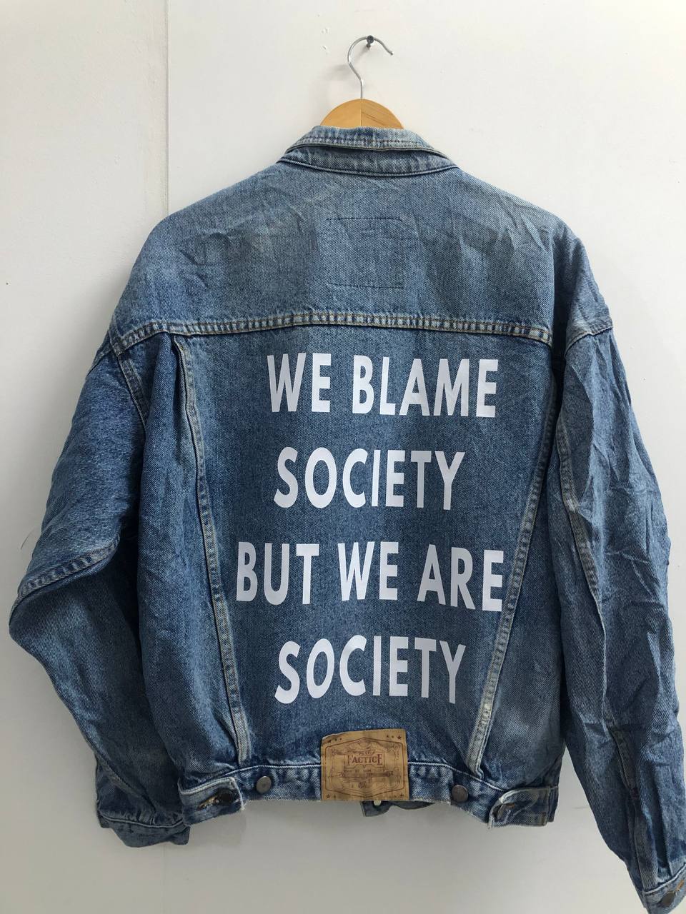 Customized vintage TEXT Design Denim Jacket 80's 90's trucker denim jeans jacket S-XXL