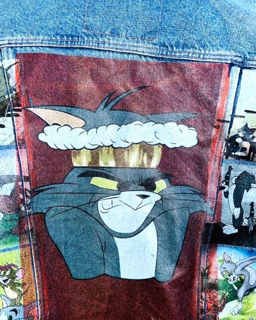 a picture of tom and jerry printed denim jackets