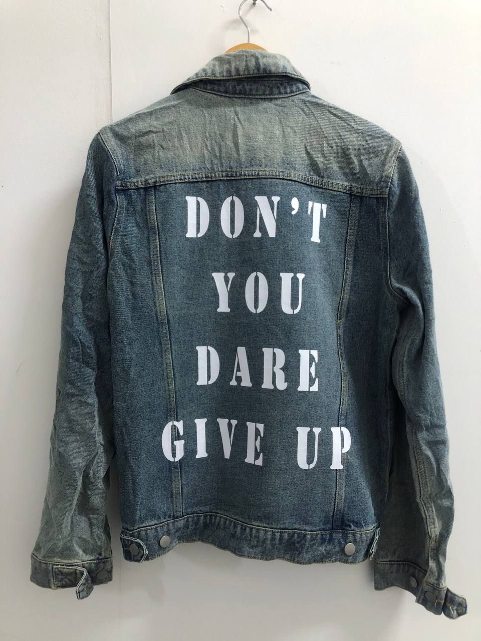 Customized vintage TEXT Design Denim Jacket 80's 90's trucker denim jeans jacket S-XXL