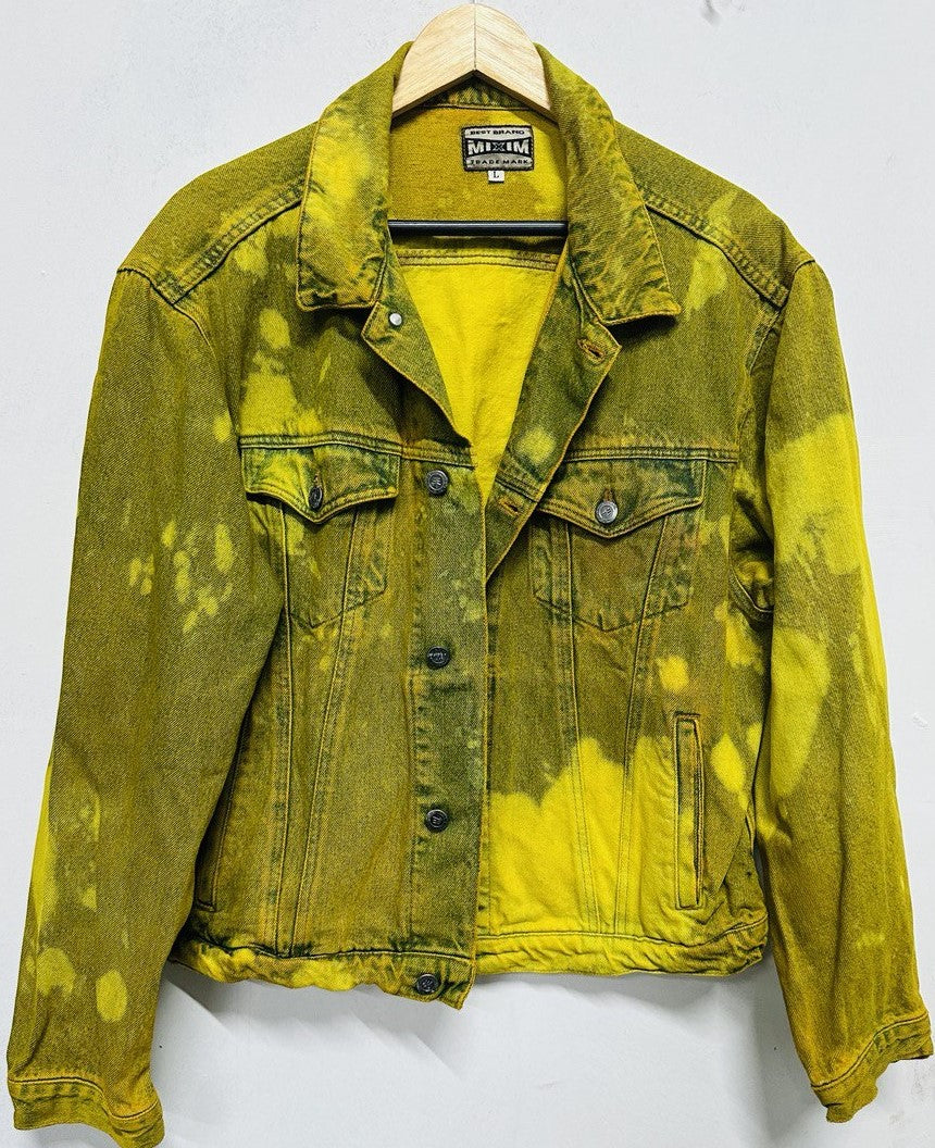 Vintage 80s and 90s Men's Trucker Bleached Denim Jackets - Black - Yellow-Red- Green Colour And Various Size