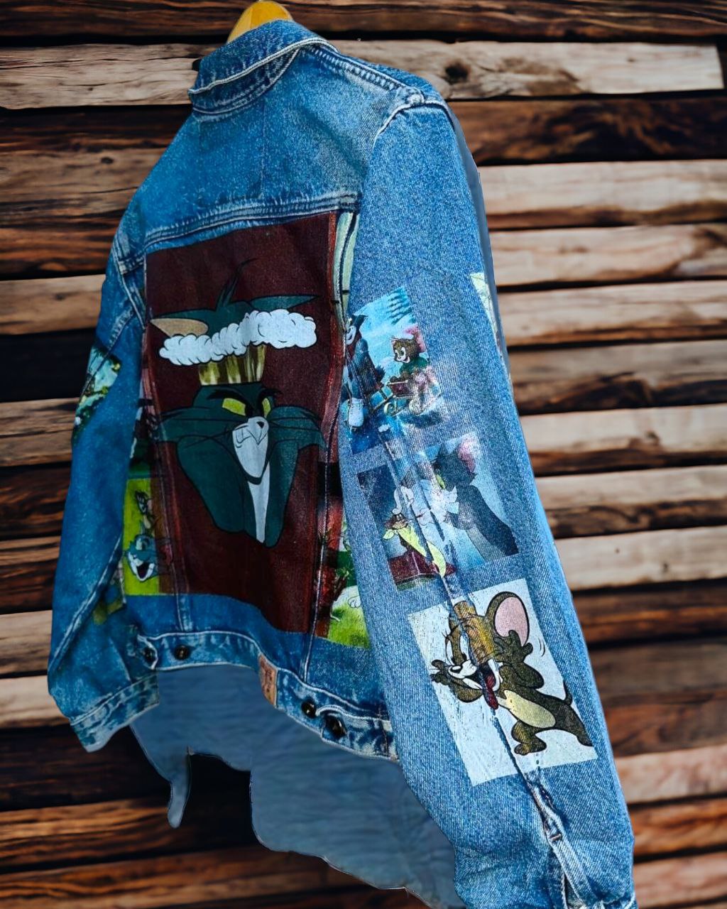 a picture of tom and jerry printed denim jackets