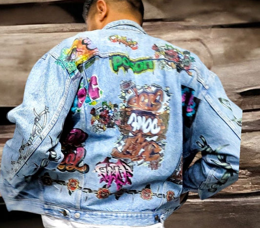 Grafitti Street Art Vintage Denim Jacket Graphic design Iron On Mens Womens Kids