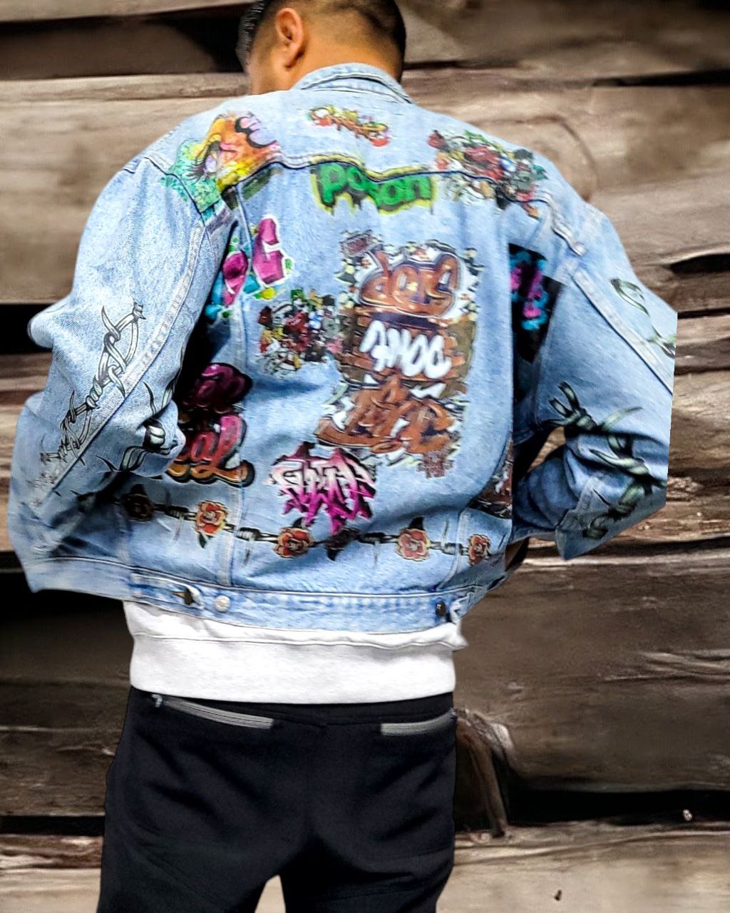 Grafitti Street Art Vintage Denim Jacket Graphic design Iron On Mens Womens Kids