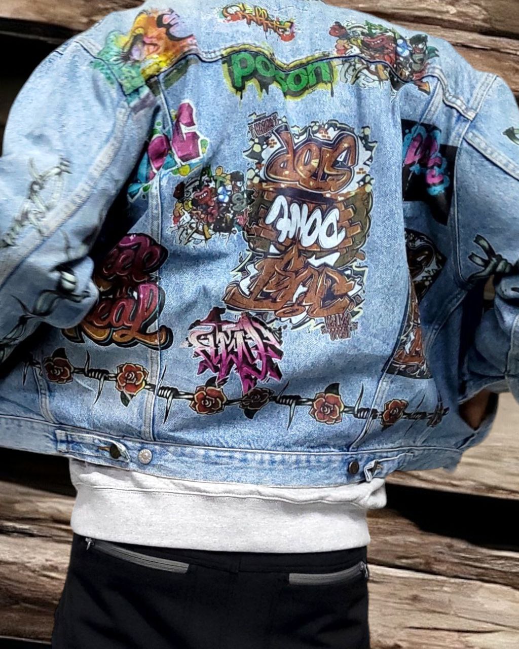 Grafitti Street Art Vintage Denim Jacket Graphic design Iron On Mens Womens Kids