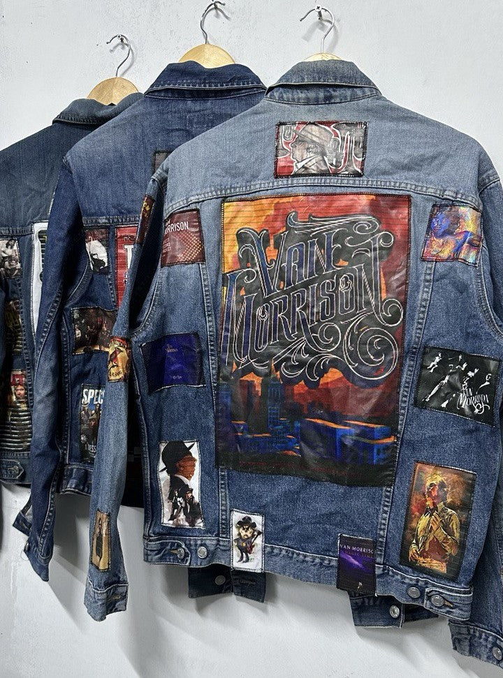 Customized Vintage Unisex Denim Jacket with Iconic Stitch Patches - Various Sizes Available